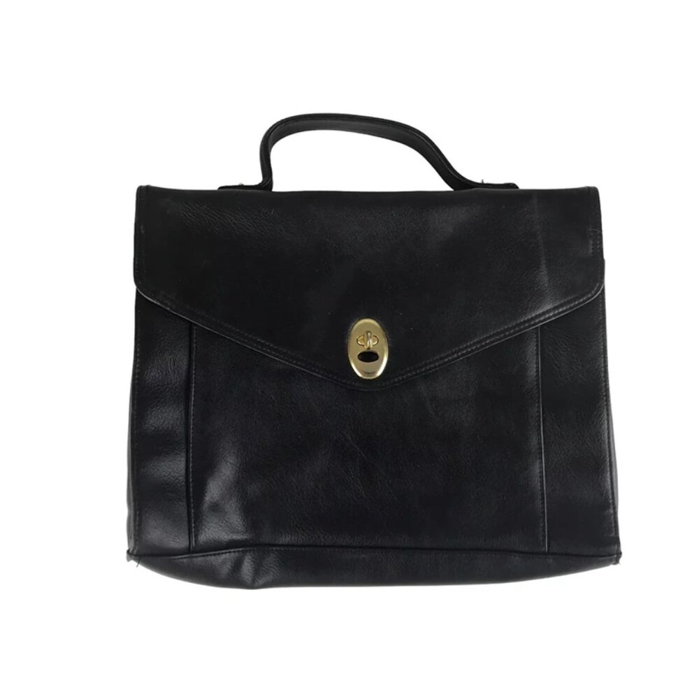Del Mano Briefcase Document Case Unisex Black Leather‎ Top Handle Bag
